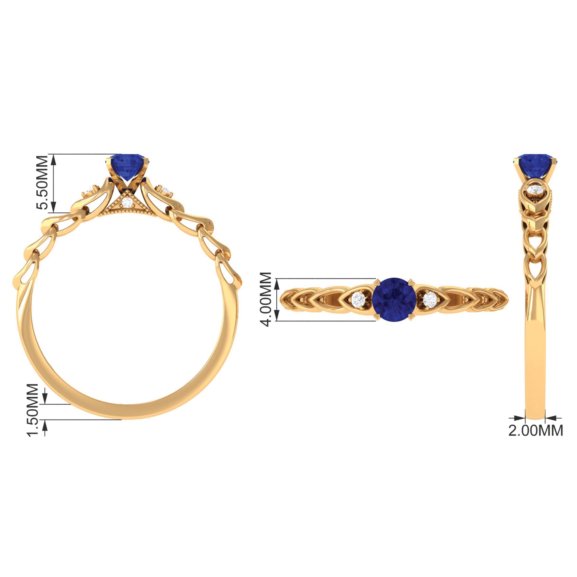 Rosec Jewels-Round Created Blue Sapphire and Diamond Designer Promise Ring