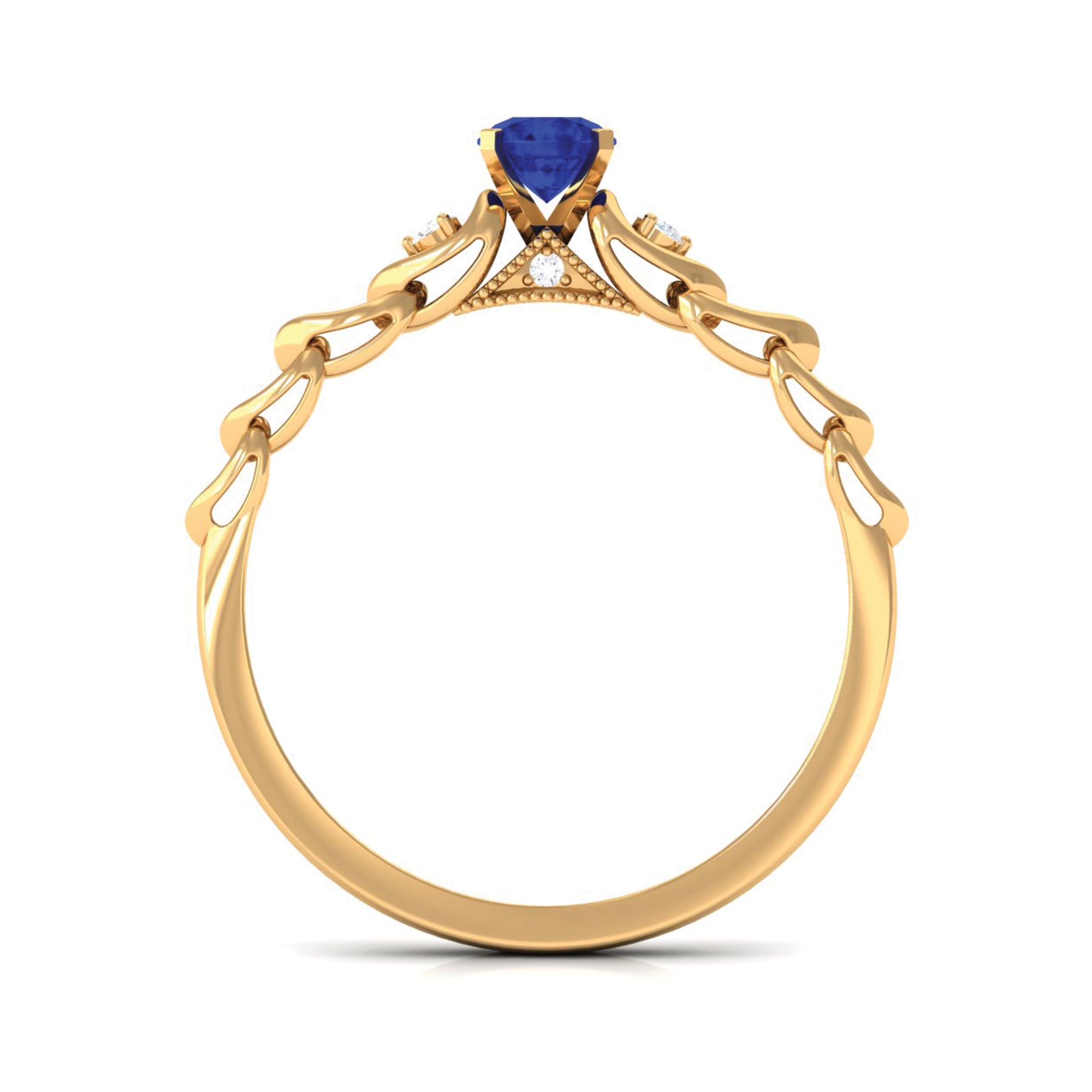 Rosec Jewels-Round Created Blue Sapphire and Diamond Designer Promise Ring