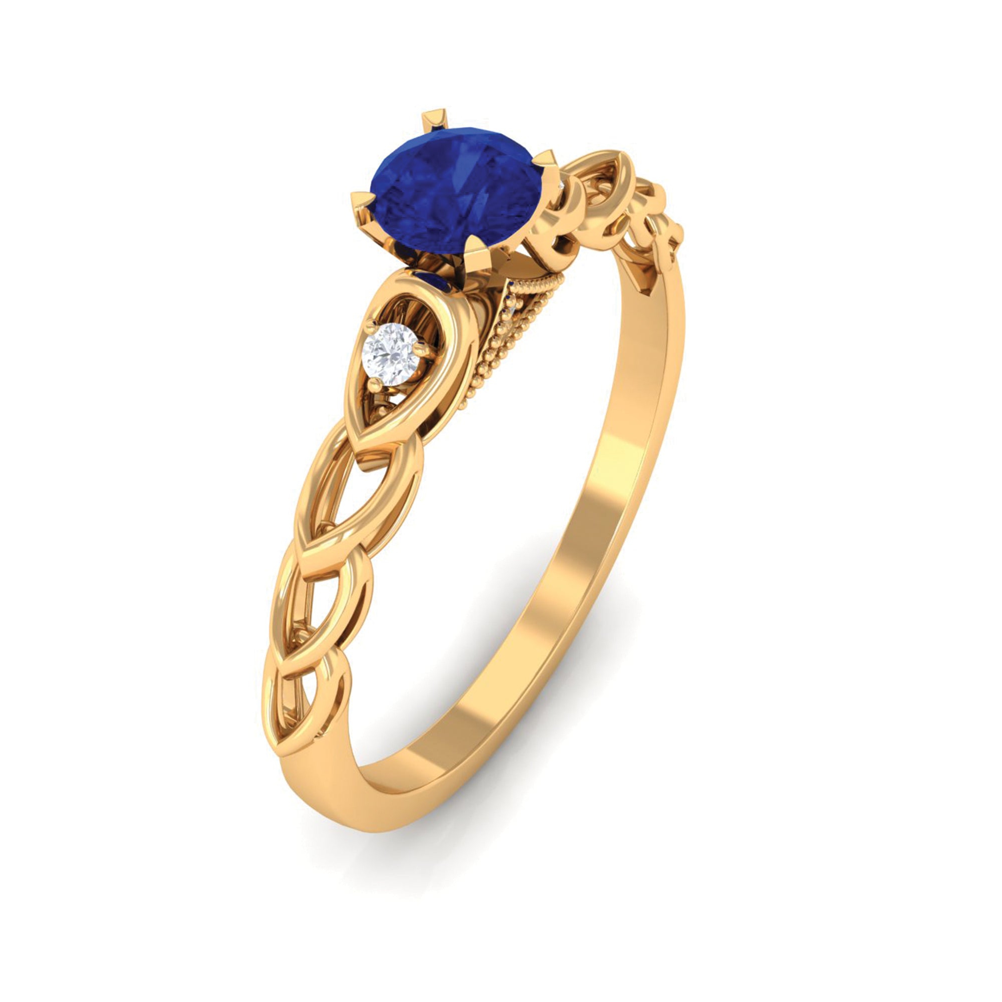 Rosec Jewels-Round Created Blue Sapphire and Diamond Designer Promise Ring