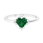 Rosec Jewels-Heart Shape Created Emerald Designer Engagement Ring with Diamond