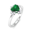 Rosec Jewels-Heart Shape Created Emerald Designer Engagement Ring with Diamond