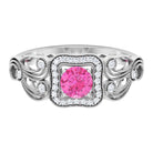 Rosec Jewels-Vintage Pink Sapphire and Diamond Engagement Ring with Milgrain Details