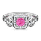 Rosec Jewels-Vintage Pink Sapphire and Diamond Engagement Ring with Milgrain Details