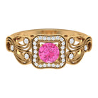 Rosec Jewels-Vintage Pink Sapphire and Diamond Engagement Ring with Milgrain Details