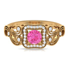 Rosec Jewels-Vintage Pink Sapphire and Diamond Engagement Ring with Milgrain Details