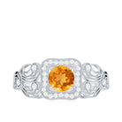 Rosec Jewels-Vintage Citrine and Diamond Milgrain Engagement Ring