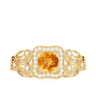 Rosec Jewels-Vintage Citrine and Diamond Milgrain Engagement Ring