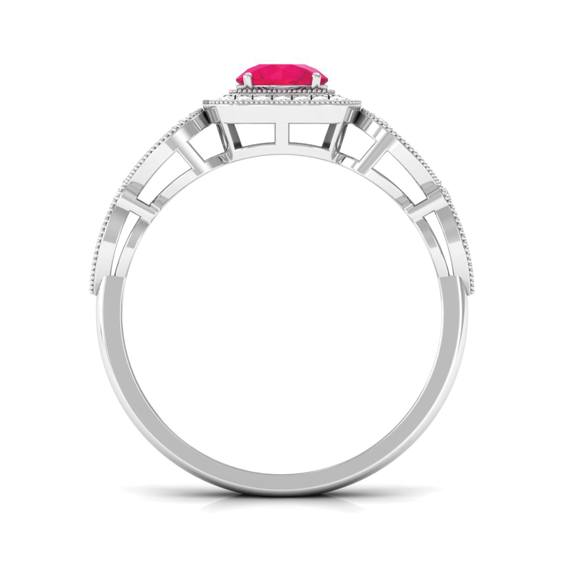 Rosec Jewels-Ruby Vintage Engagement Ring with Diamond