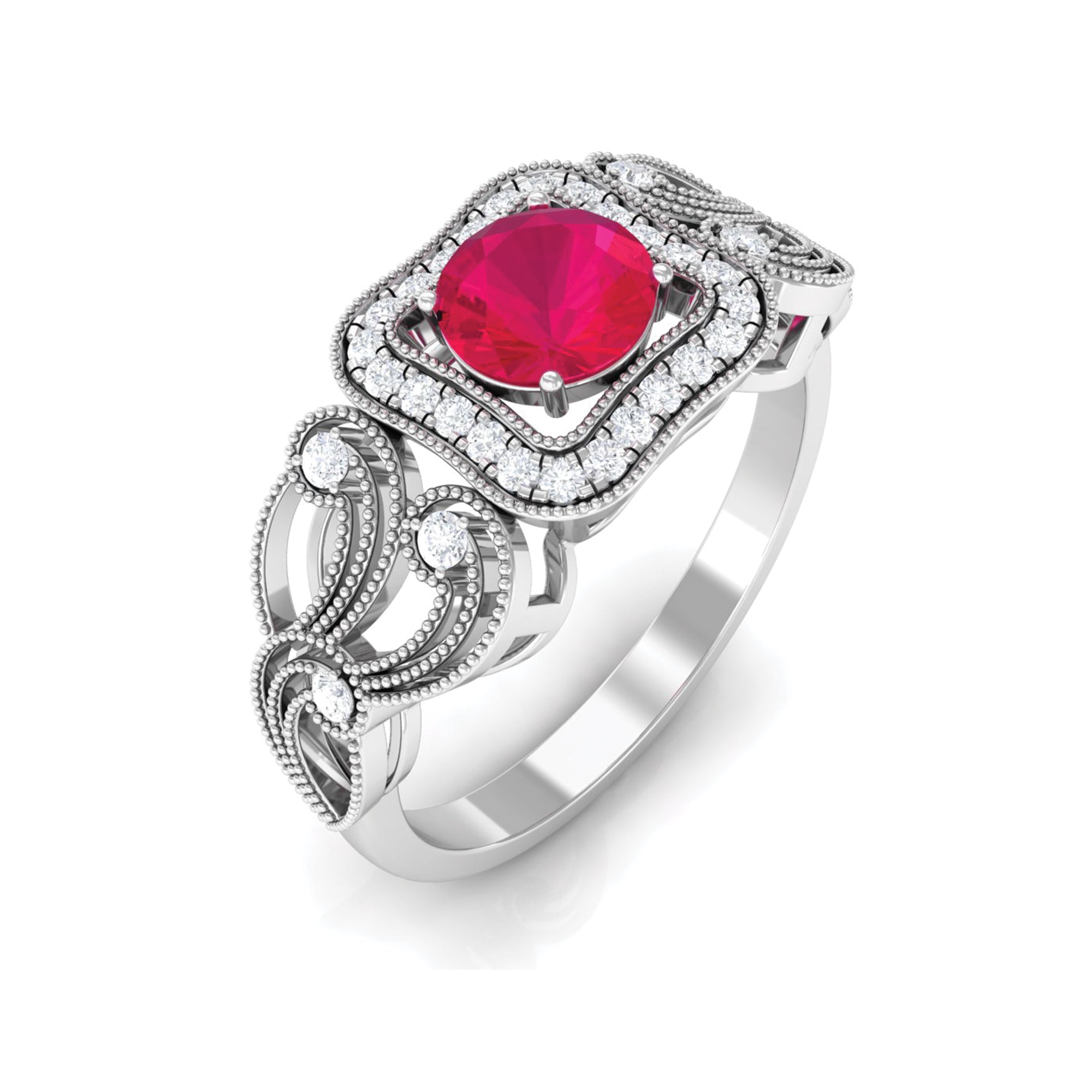 Rosec Jewels-Ruby Vintage Engagement Ring with Diamond