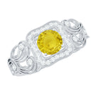 Rosec Jewels-Yellow Sapphire Vintage Engagement Ring with Diamond Halo