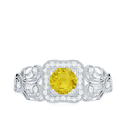 Rosec Jewels-Yellow Sapphire Vintage Engagement Ring with Diamond Halo