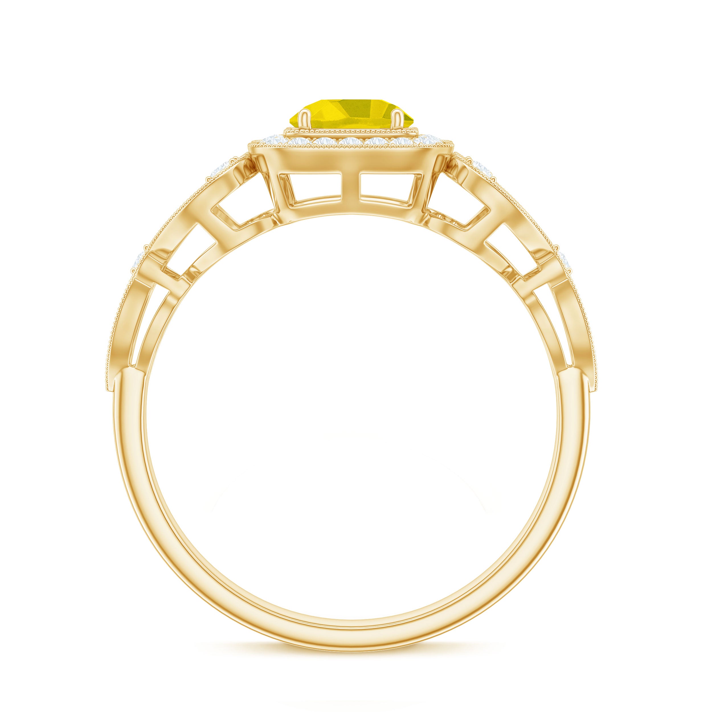 Rosec Jewels-Yellow Sapphire Vintage Engagement Ring with Diamond Halo