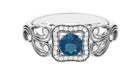 Rosec Jewels-Vintage London Blue Topaz and Diamond Milgrain Engagement Ring