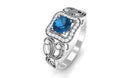 Rosec Jewels-Vintage London Blue Topaz and Diamond Milgrain Engagement Ring