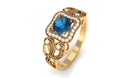 Rosec Jewels-Vintage London Blue Topaz and Diamond Milgrain Engagement Ring