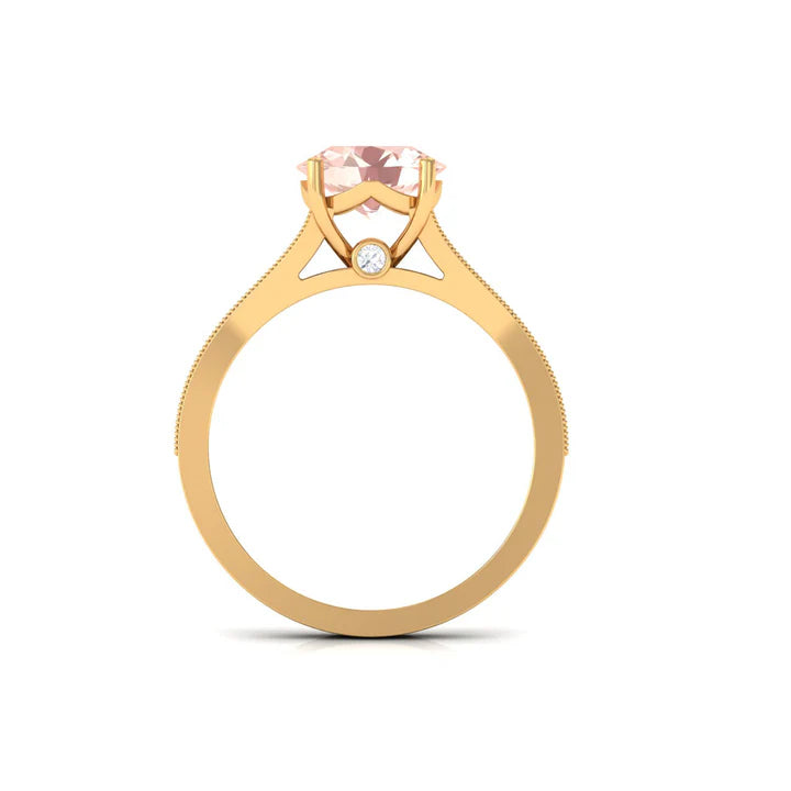 3 CT Round Shape Morganite and Diamond Side Stone Engagement Ring Morganite - ( AAA ) - Quality - Rosec Jewels