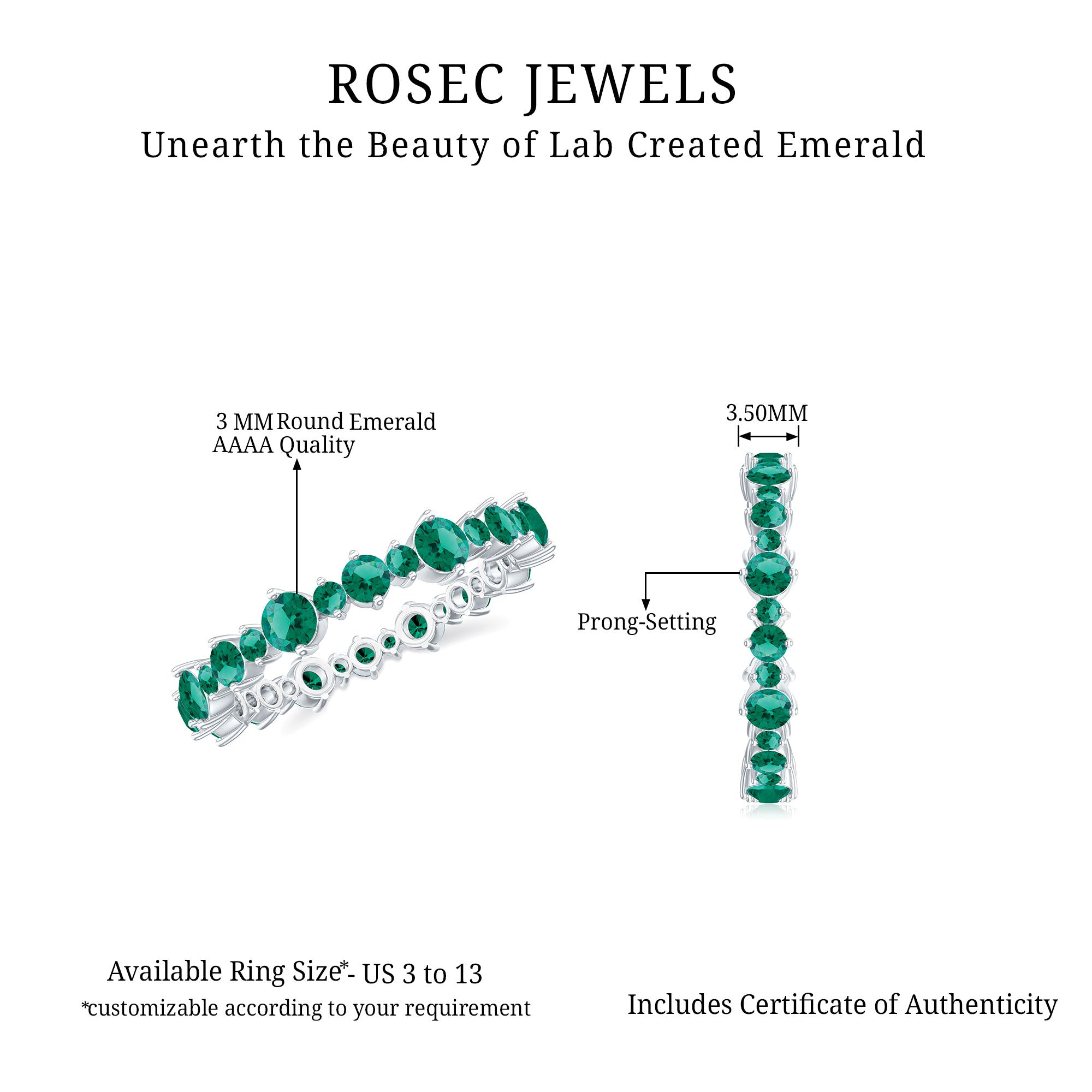 Rosec Jewels-Certified Lab Grown Emerald Round Eternity Band Ring