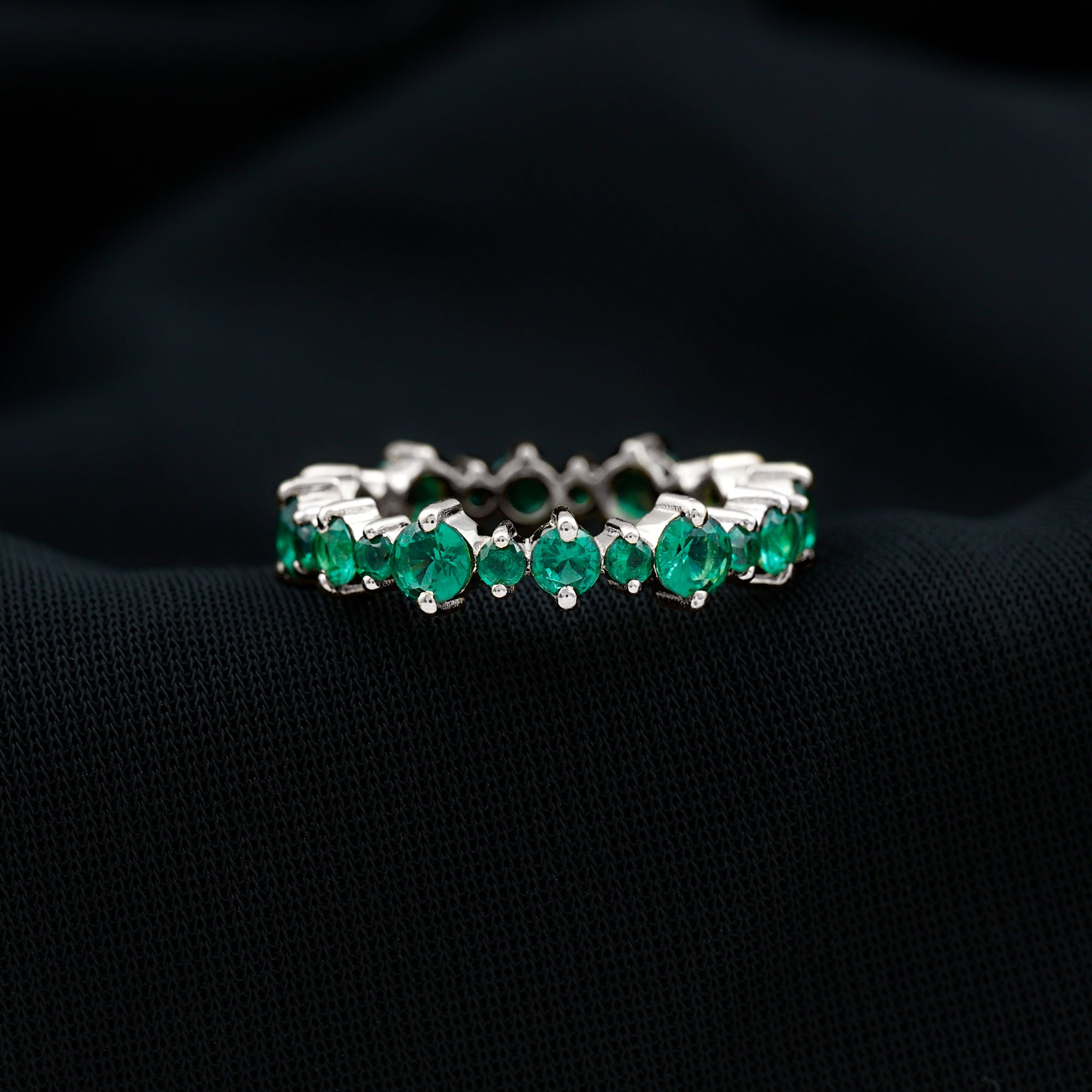 Rosec Jewels-Certified Lab Grown Emerald Round Eternity Band Ring