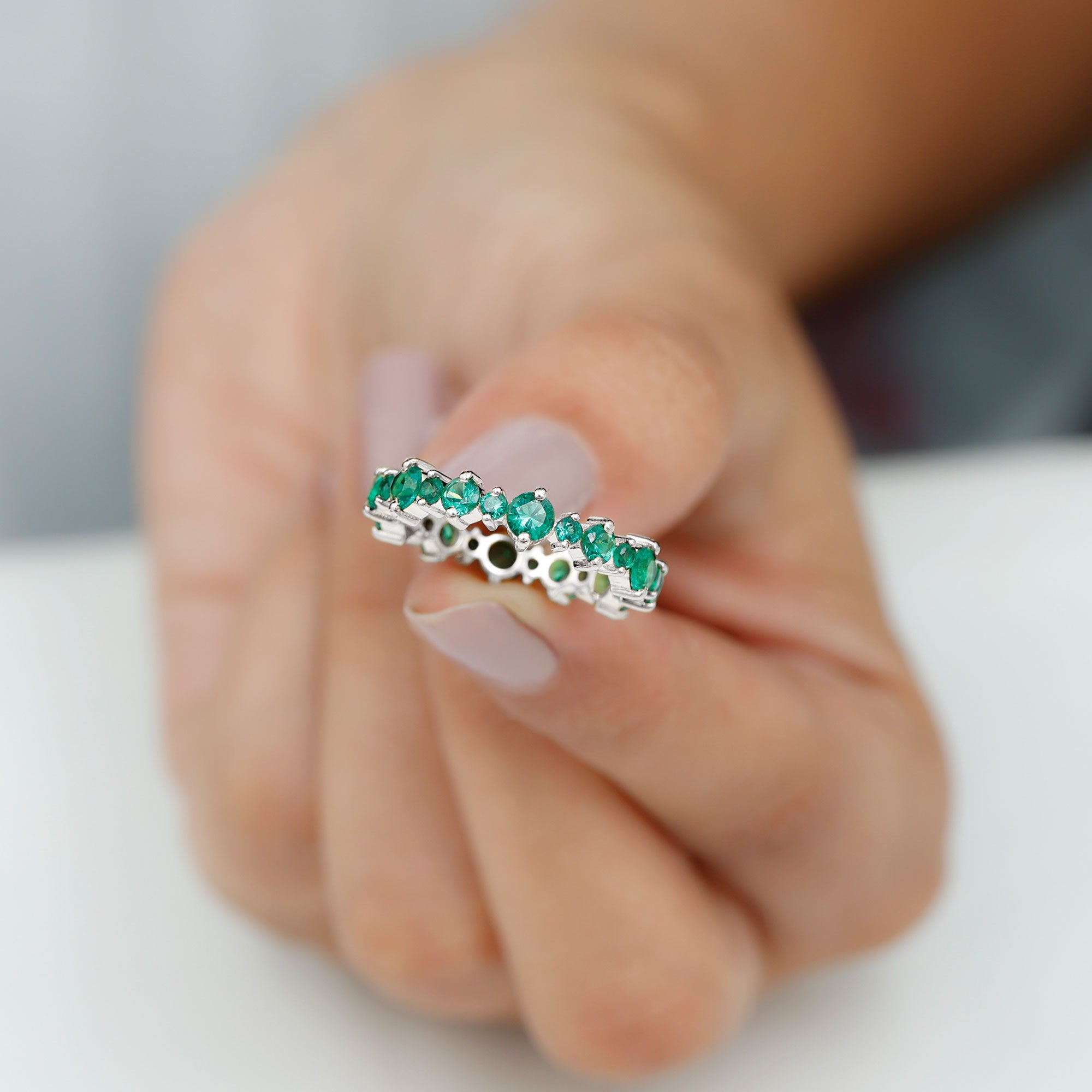 Rosec Jewels-Certified Lab Grown Emerald Round Eternity Band Ring