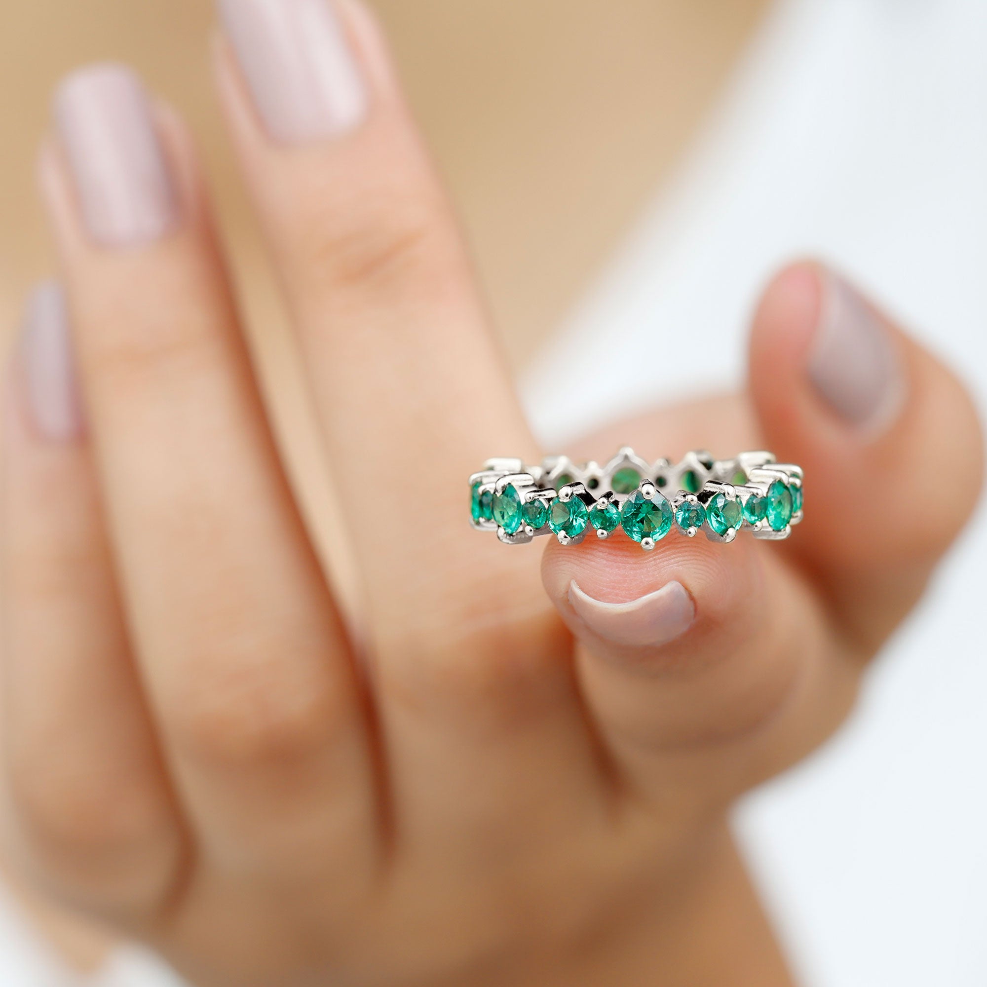 Rosec Jewels-Certified Lab Grown Emerald Round Eternity Band Ring