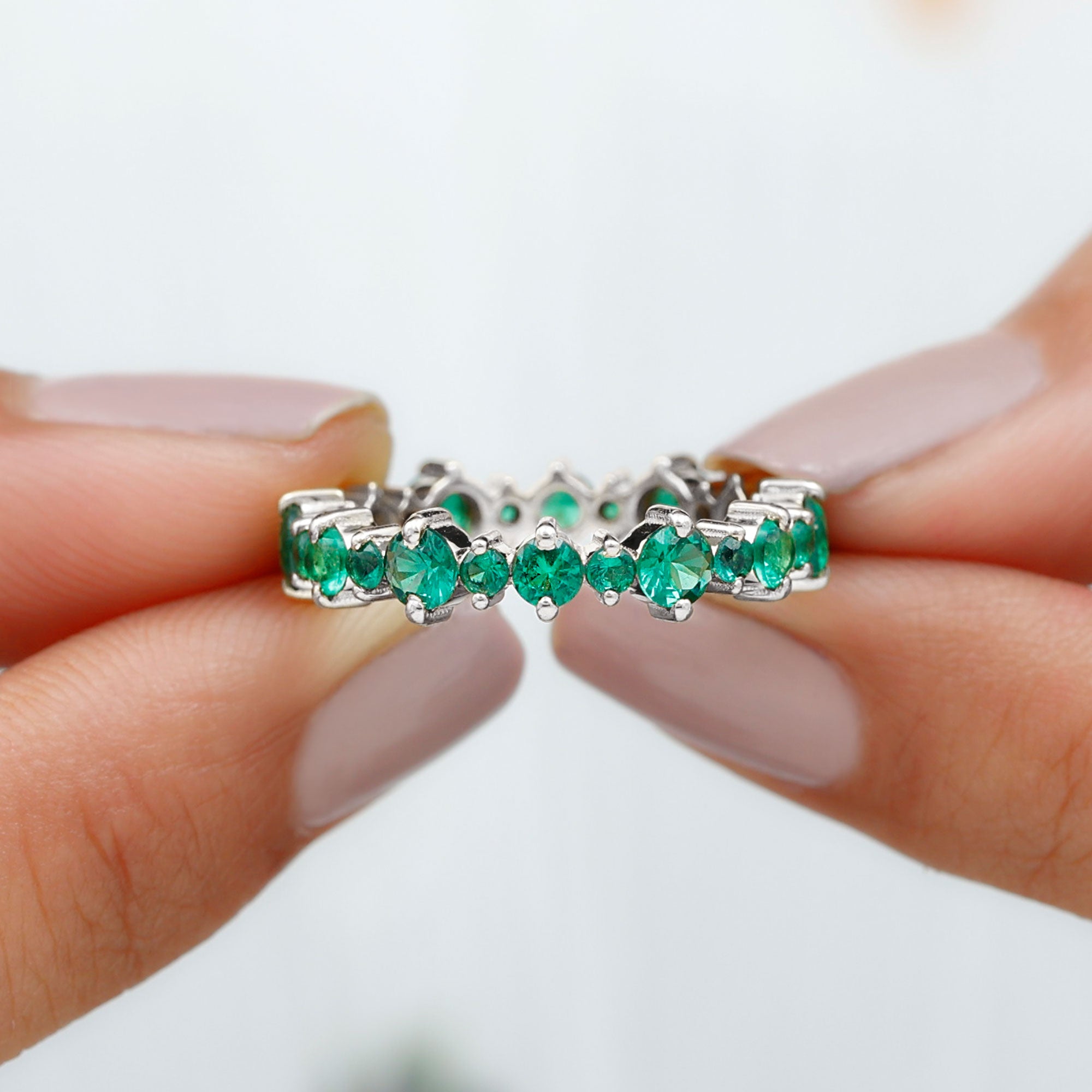 Rosec Jewels-Certified Lab Grown Emerald Round Eternity Band Ring