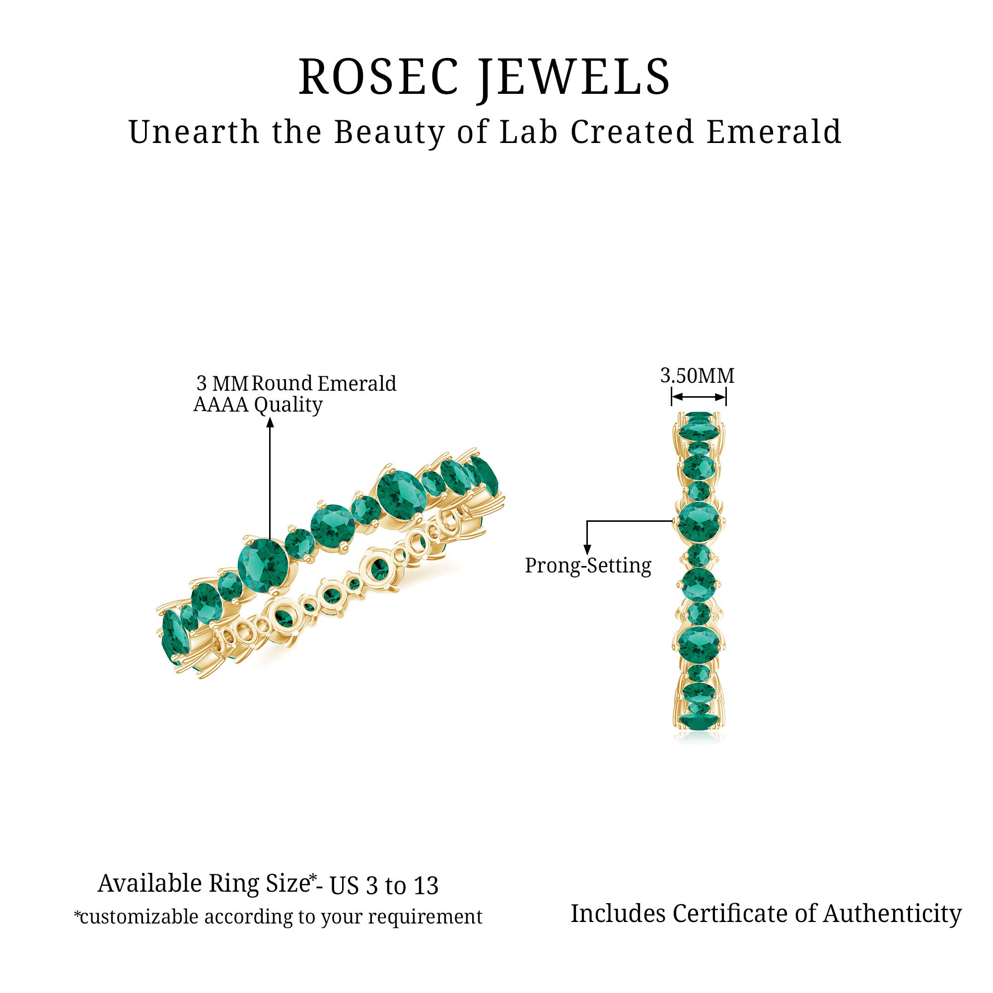 Rosec Jewels-Certified Lab Grown Emerald Round Eternity Band Ring