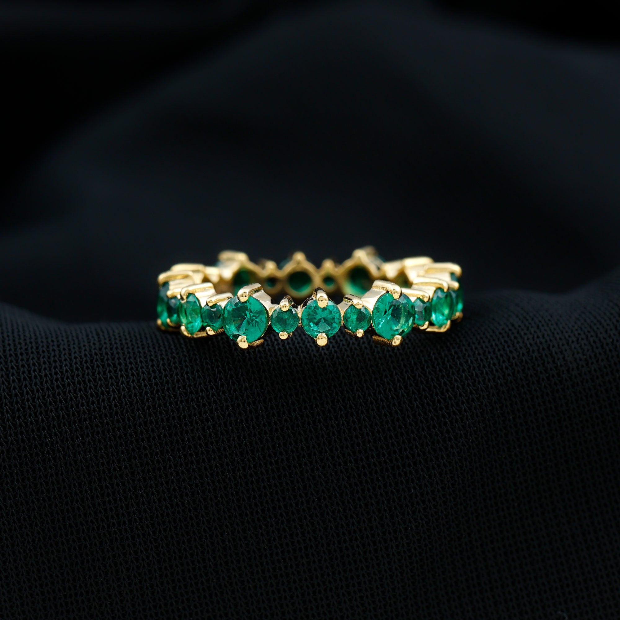 Rosec Jewels-Certified Lab Grown Emerald Round Eternity Band Ring