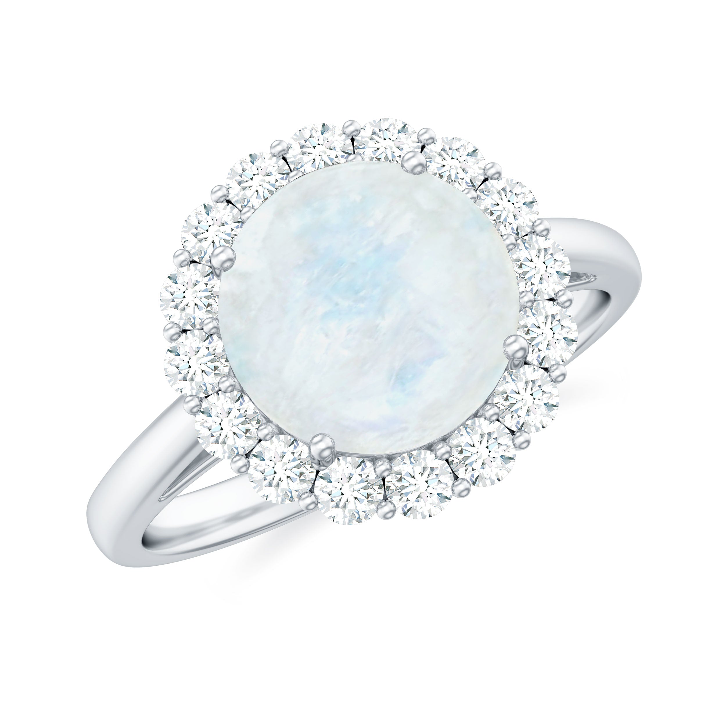 Rosec Jewels-Round Moonstone Simple Halo Engagement Ring with Diamond