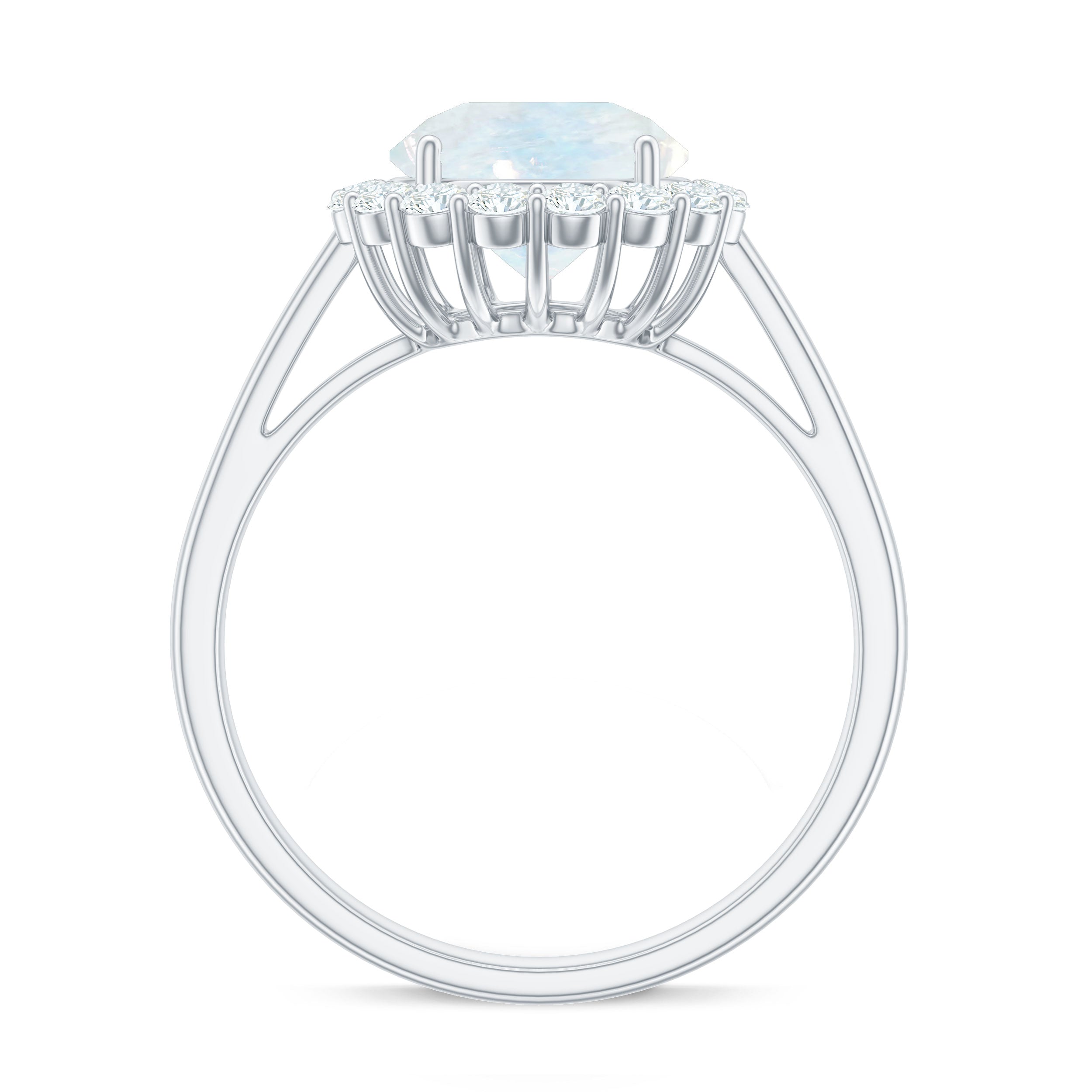 Rosec Jewels-Round Moonstone Simple Halo Engagement Ring with Diamond