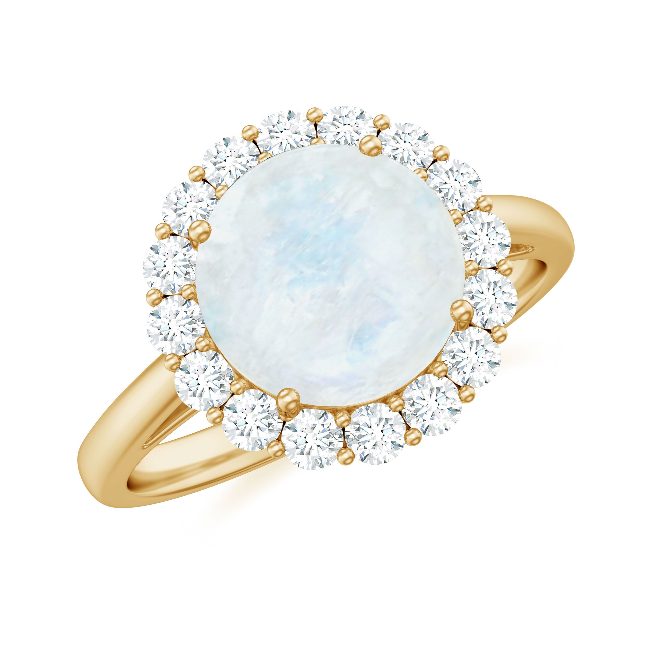 Rosec Jewels-Round Moonstone Simple Halo Engagement Ring with Diamond