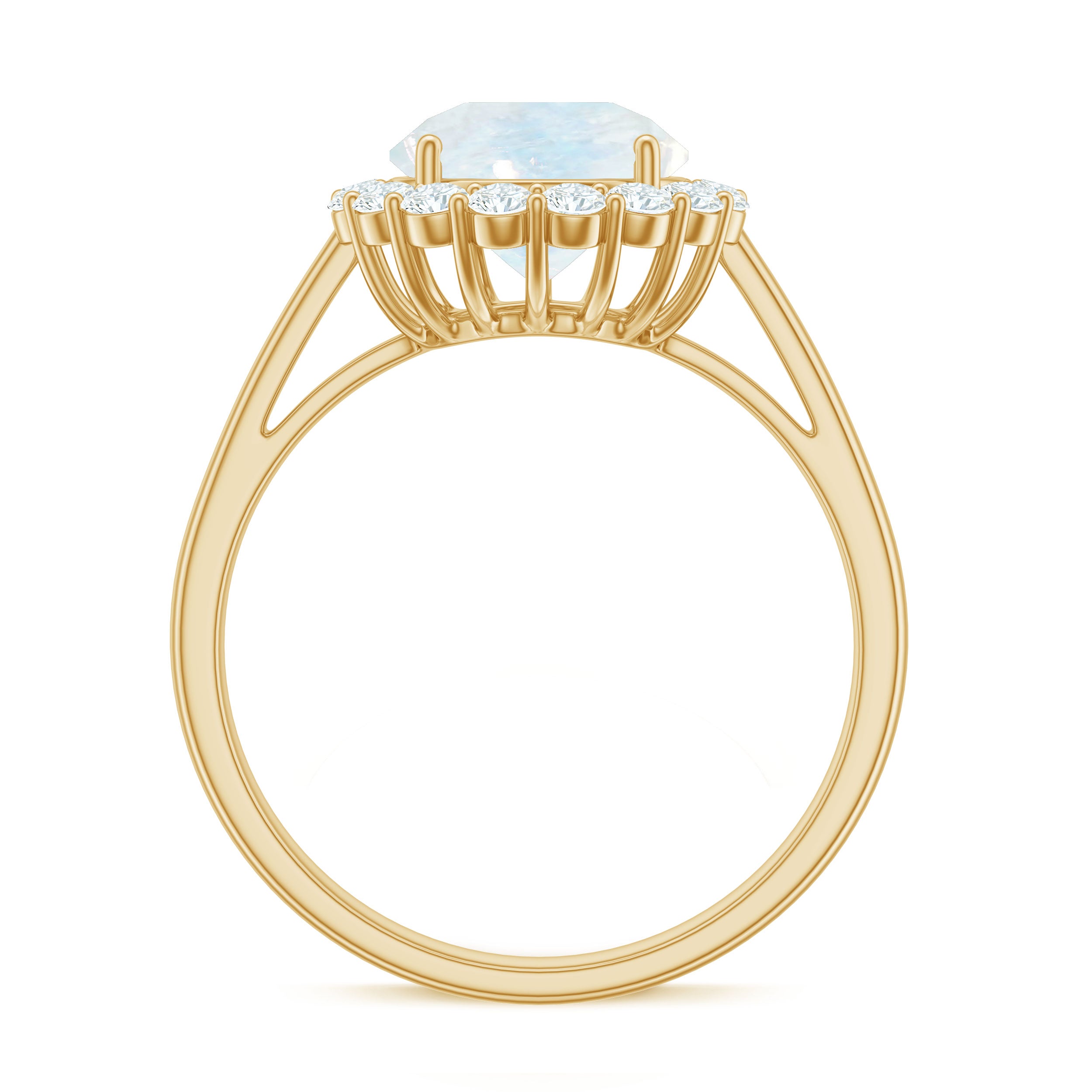 Rosec Jewels-Round Moonstone Simple Halo Engagement Ring with Diamond