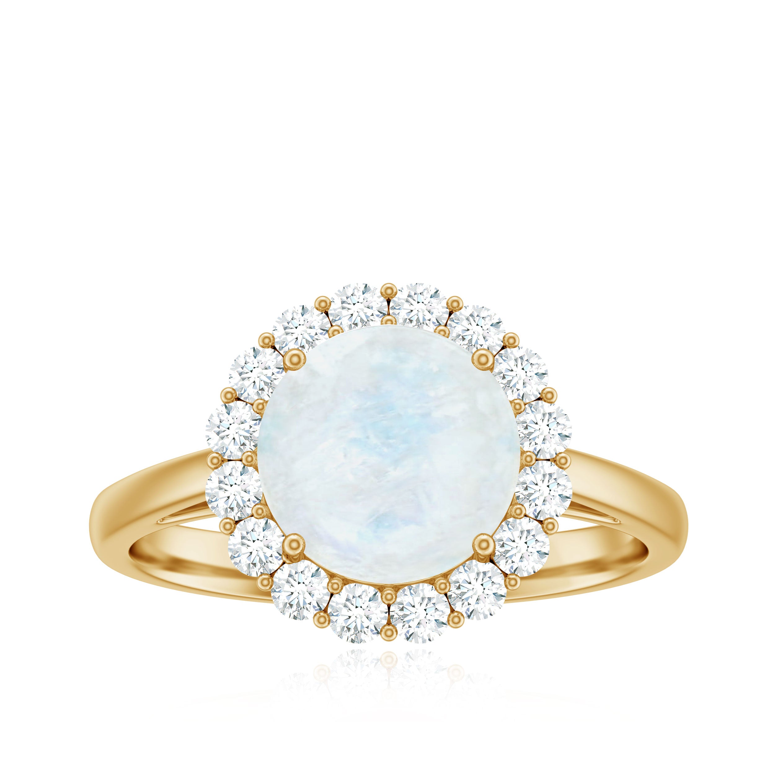 Rosec Jewels-Round Moonstone Simple Halo Engagement Ring with Diamond