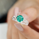 Rosec Jewels-Antique Style Lab Grown Emerald and Diamond Solitaire Ring