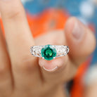 Rosec Jewels-Antique Style Lab Grown Emerald and Diamond Solitaire Ring