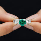 Rosec Jewels-Antique Style Lab Grown Emerald and Diamond Solitaire Ring