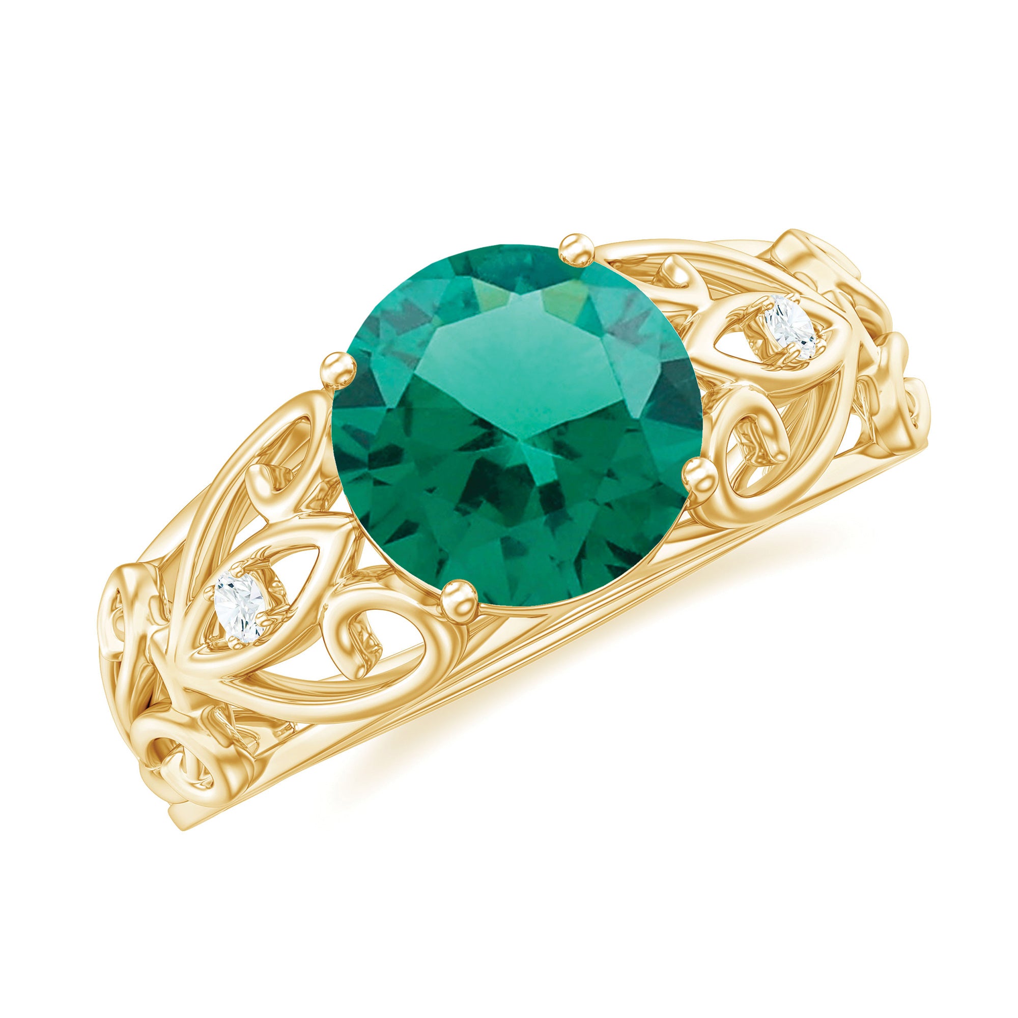 Rosec Jewels-Antique Style Lab Grown Emerald and Diamond Solitaire Ring