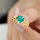 Rosec Jewels-Antique Style Lab Grown Emerald and Diamond Solitaire Ring