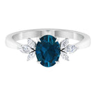 Rosec Jewels-Claw Set London Blue Topaz Solitaire Ring with Marquise Diamond Trio