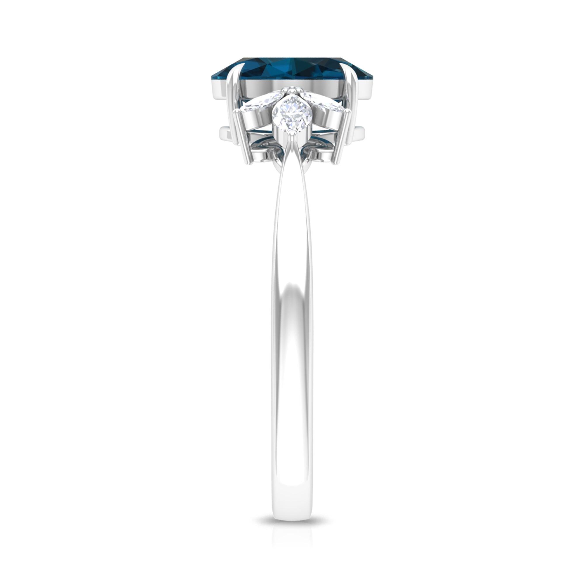 Rosec Jewels-Claw Set London Blue Topaz Solitaire Ring with Marquise Diamond Trio