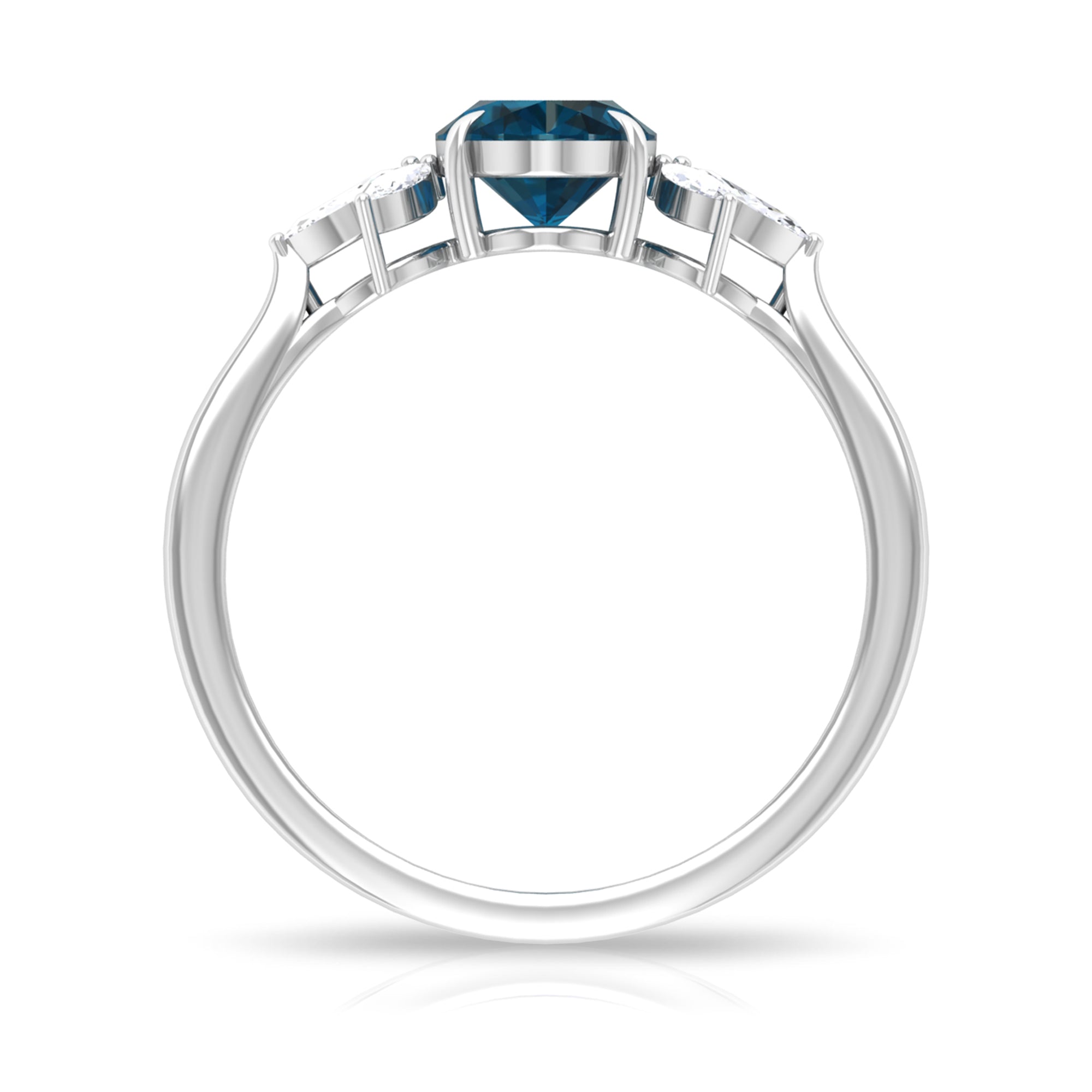 Rosec Jewels-Claw Set London Blue Topaz Solitaire Ring with Marquise Diamond Trio