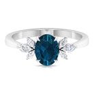 Rosec Jewels-Claw Set London Blue Topaz Solitaire Ring with Marquise Diamond Trio