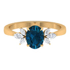 Rosec Jewels-Claw Set London Blue Topaz Solitaire Ring with Marquise Diamond Trio