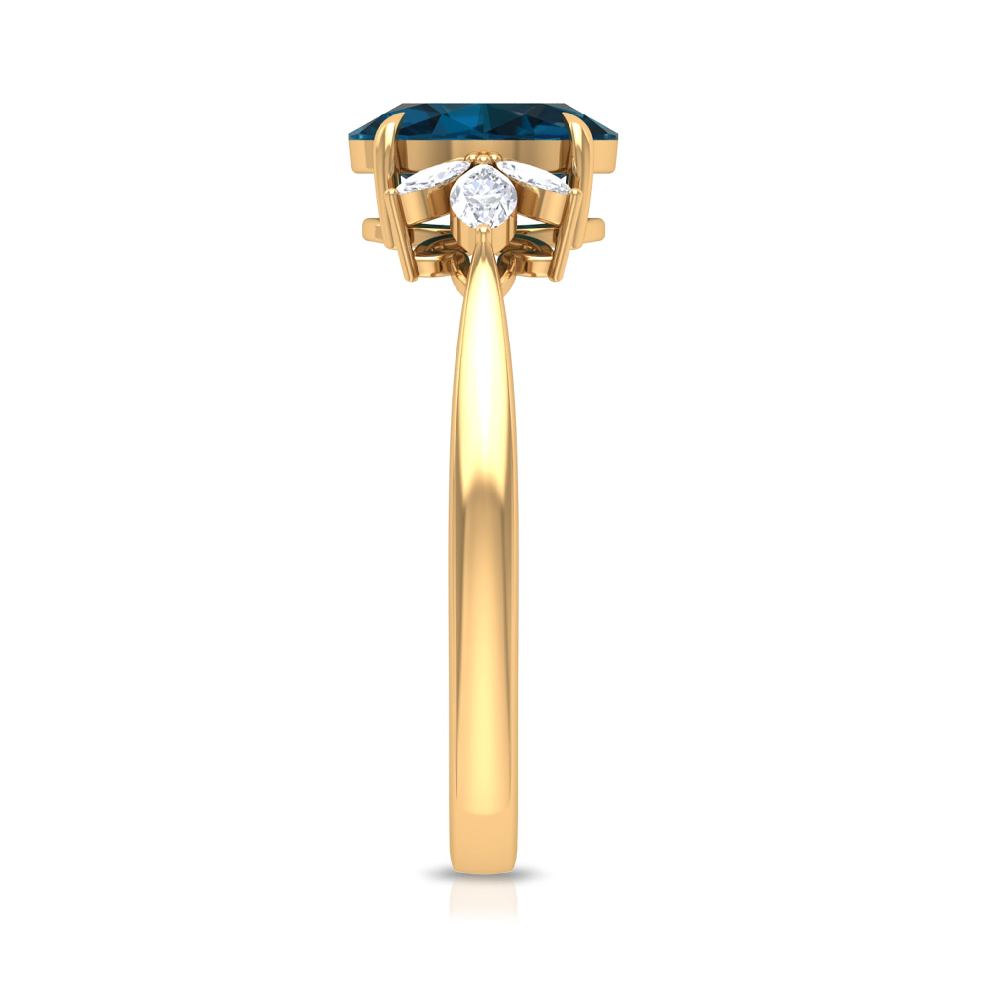 Rosec Jewels-Claw Set London Blue Topaz Solitaire Ring with Marquise Diamond Trio