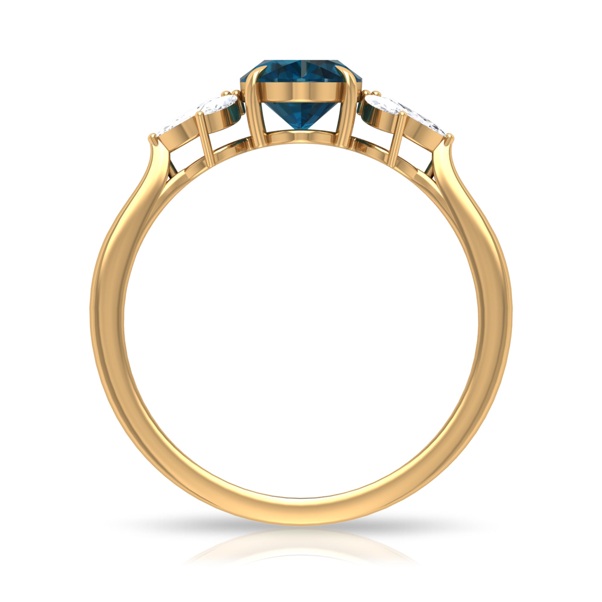 Rosec Jewels-Claw Set London Blue Topaz Solitaire Ring with Marquise Diamond Trio