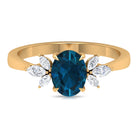 Rosec Jewels-Claw Set London Blue Topaz Solitaire Ring with Marquise Diamond Trio