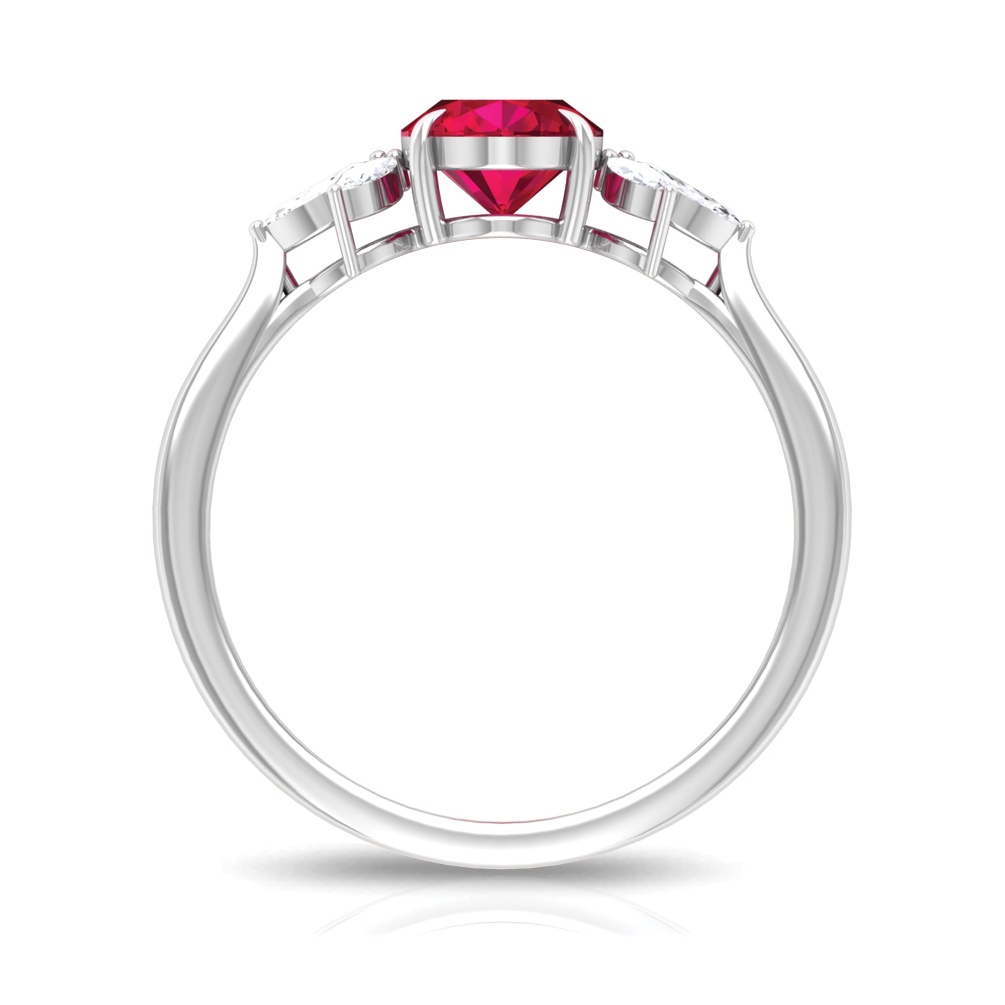 Rosec Jewels-Claw Set Oval Created Ruby Solitaire Ring with Marquise Diamond Trio