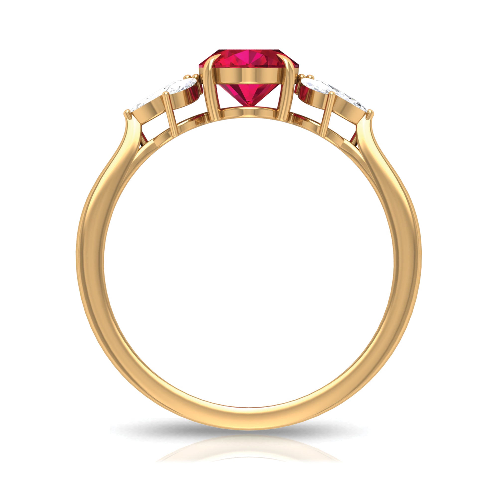 Rosec Jewels-Claw Set Oval Created Ruby Solitaire Ring with Marquise Diamond Trio