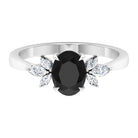 Rosec Jewels-Claw Set Black Spinel Solitaire Ring with Marquise Diamond Trio