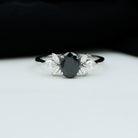 Rosec Jewels-Claw Set Black Spinel Solitaire Ring with Marquise Diamond Trio