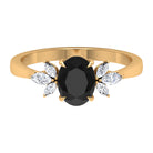 Rosec Jewels-Claw Set Black Spinel Solitaire Ring with Marquise Diamond Trio